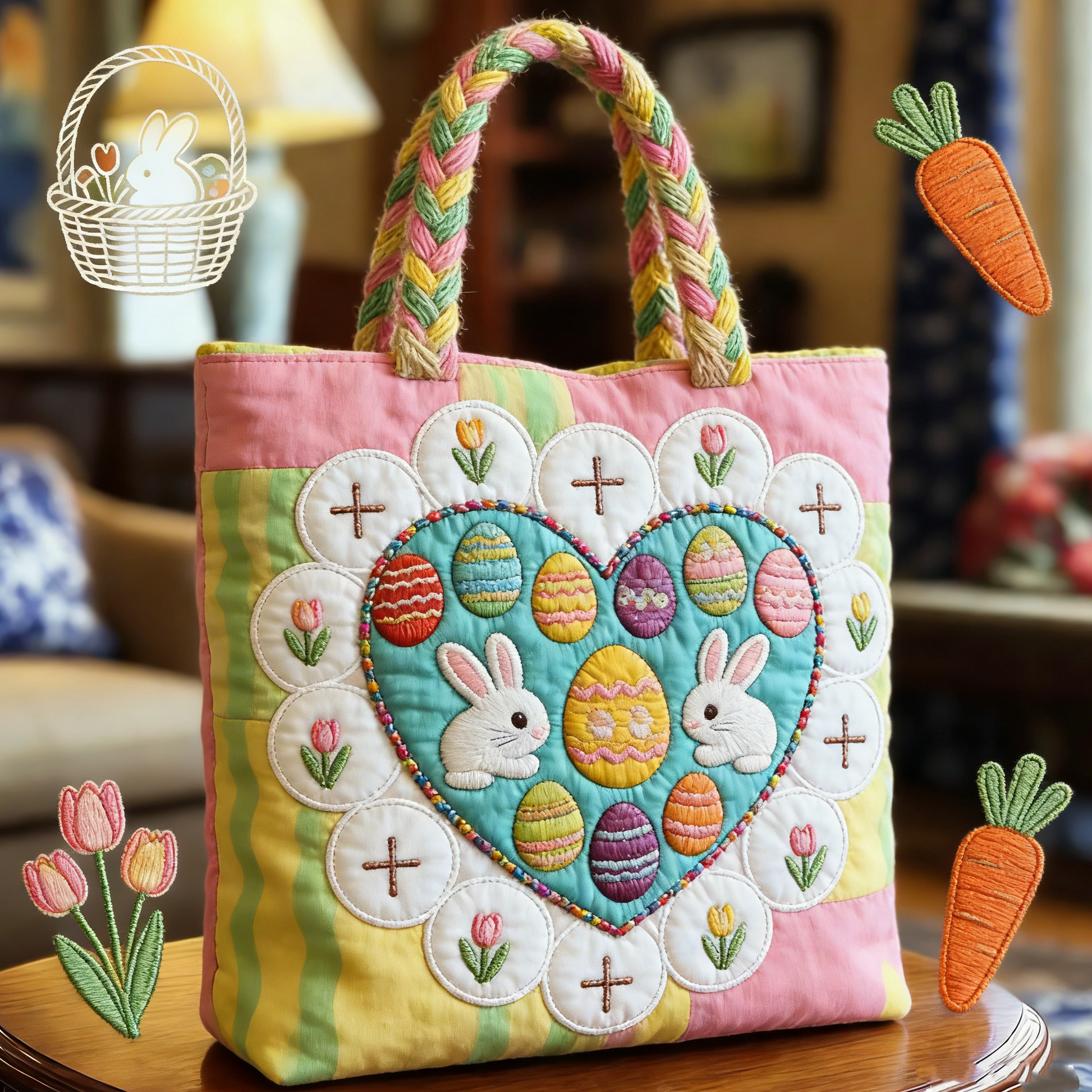 Easter Bunny & Egg Heart Tote Bag
