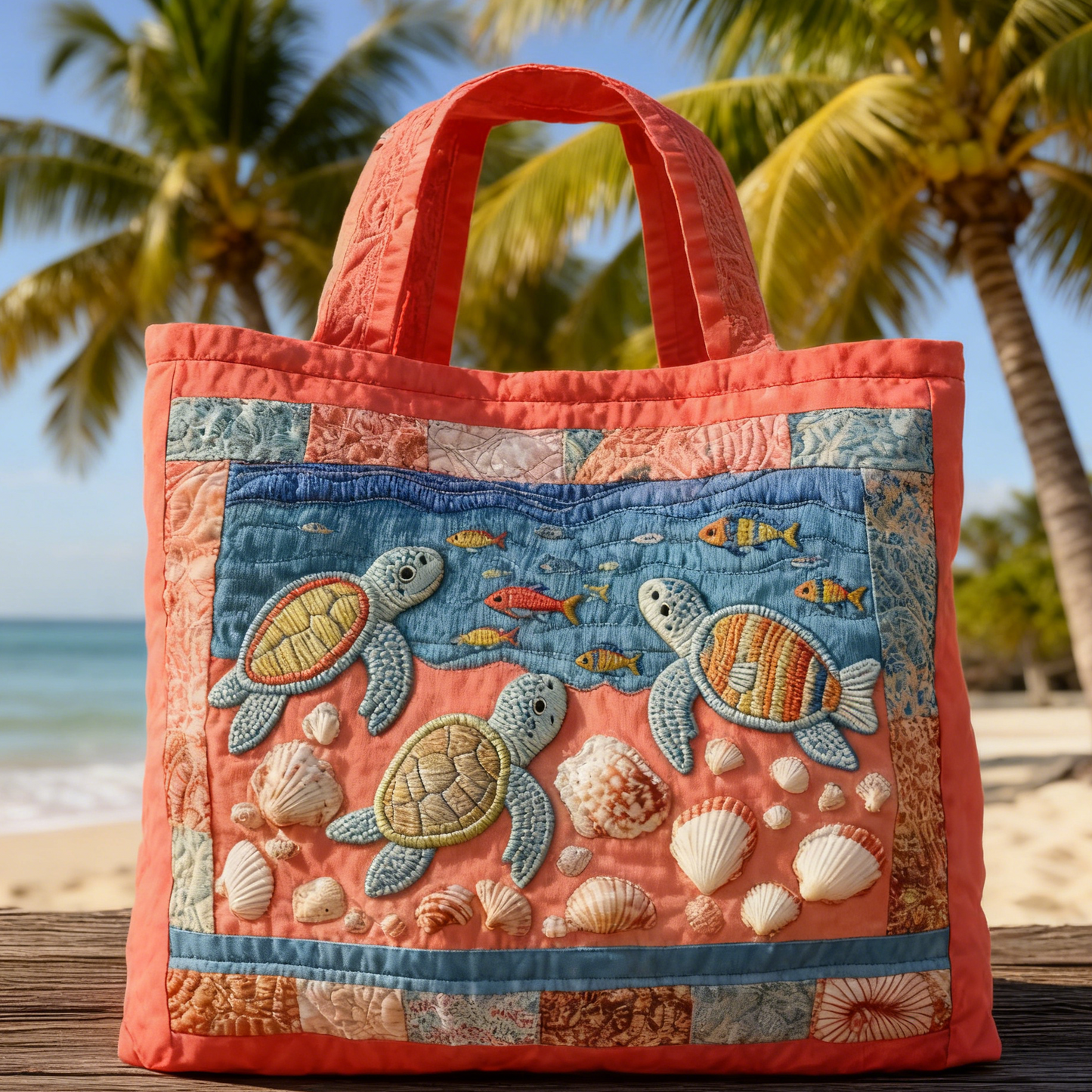Coral Coastal Quilted Tote Bag