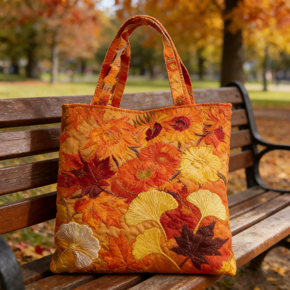 Autumn Leaf & Ginkgo IjKl9012 Quilted Tote Bag