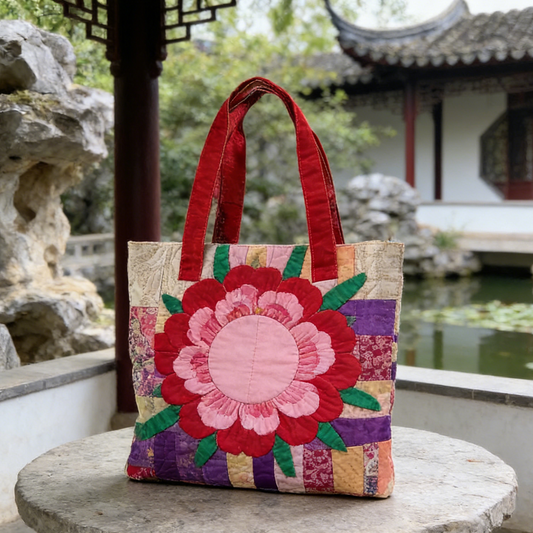 Garden Peony Quilted Tote Bag