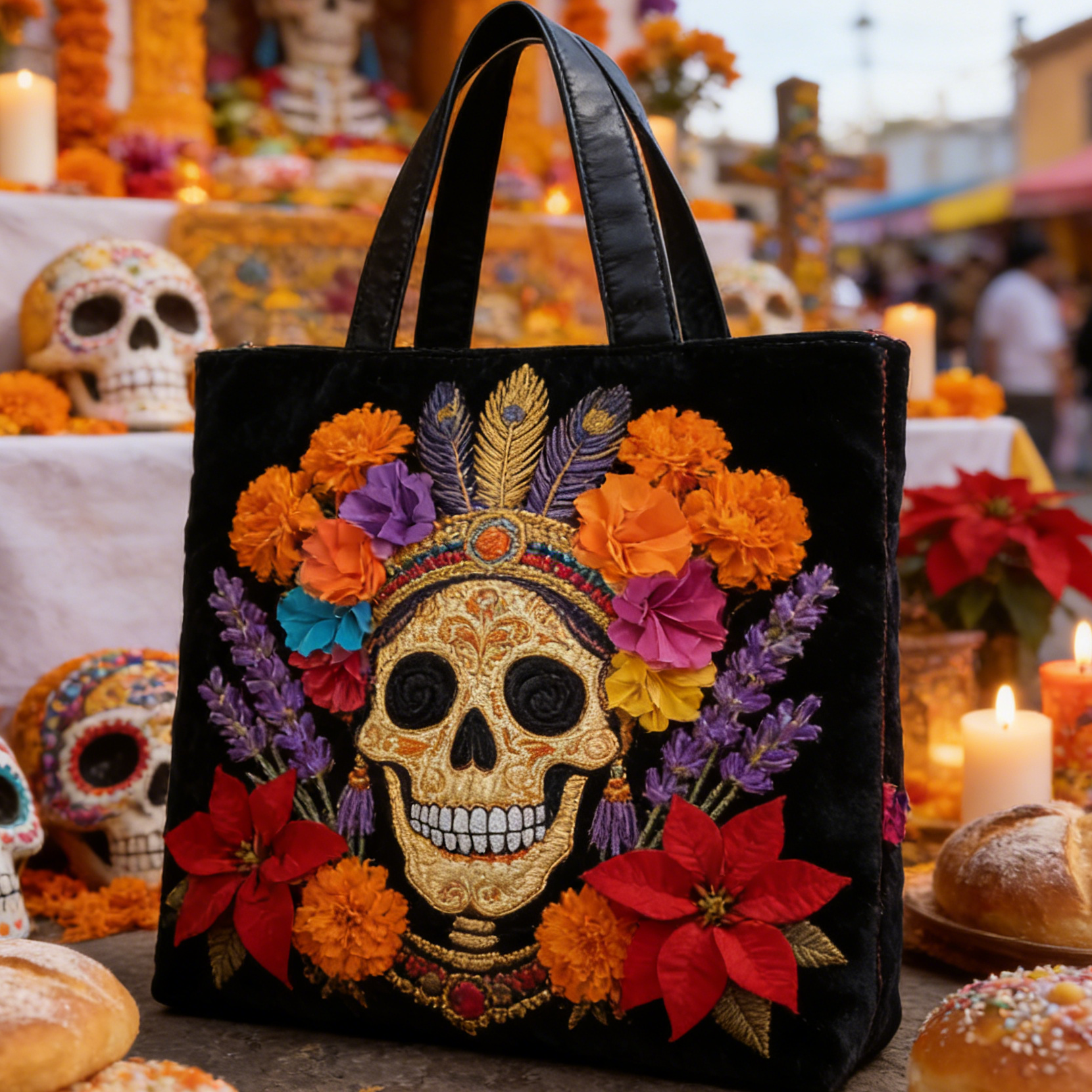 Sugar Skull Festival Quilted Tote Bag