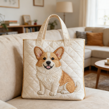 Stitched Corgi : Carry Your Favorite Pup Everywhere Quilted Tote Bag