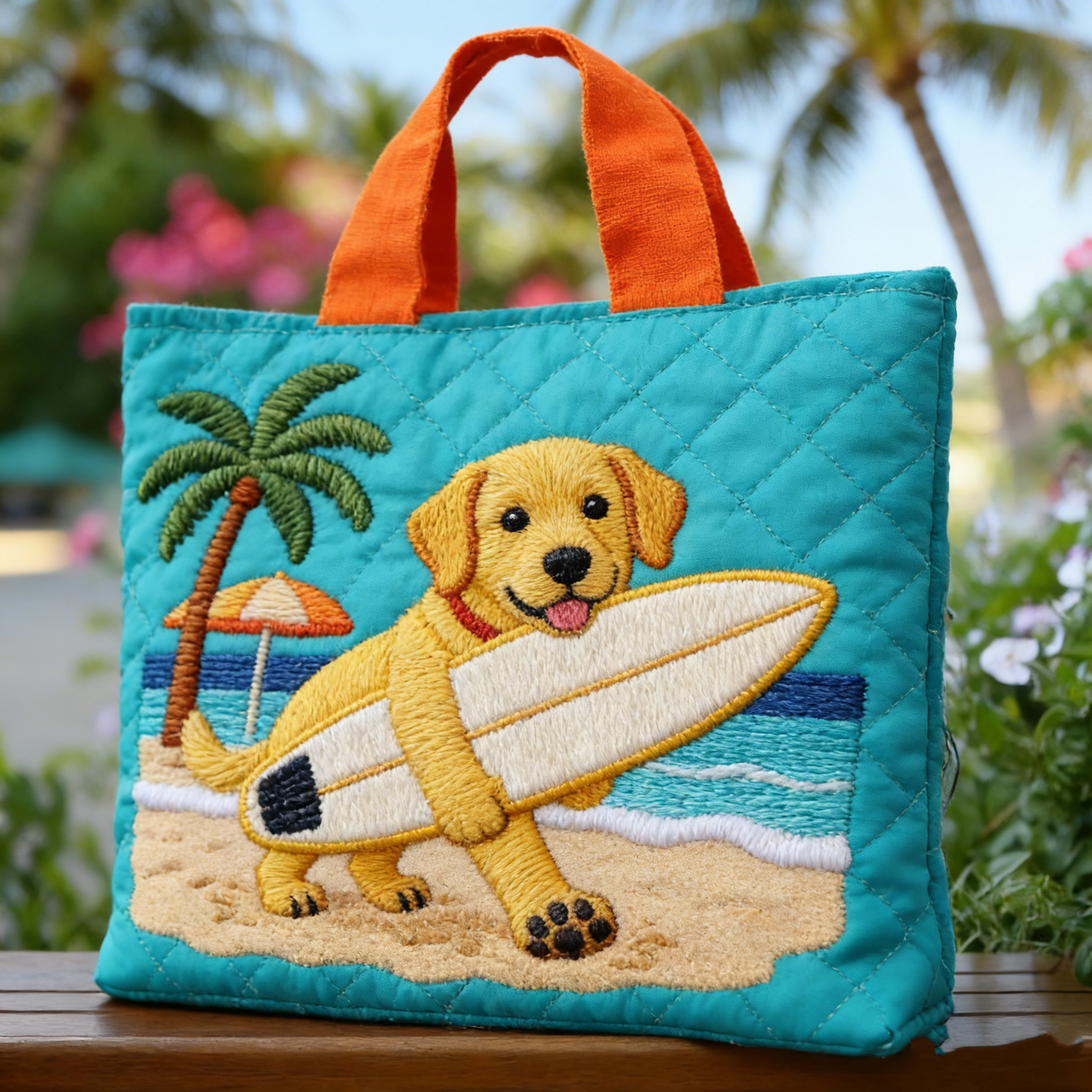 Tropical Pup Quilted Tote Bag