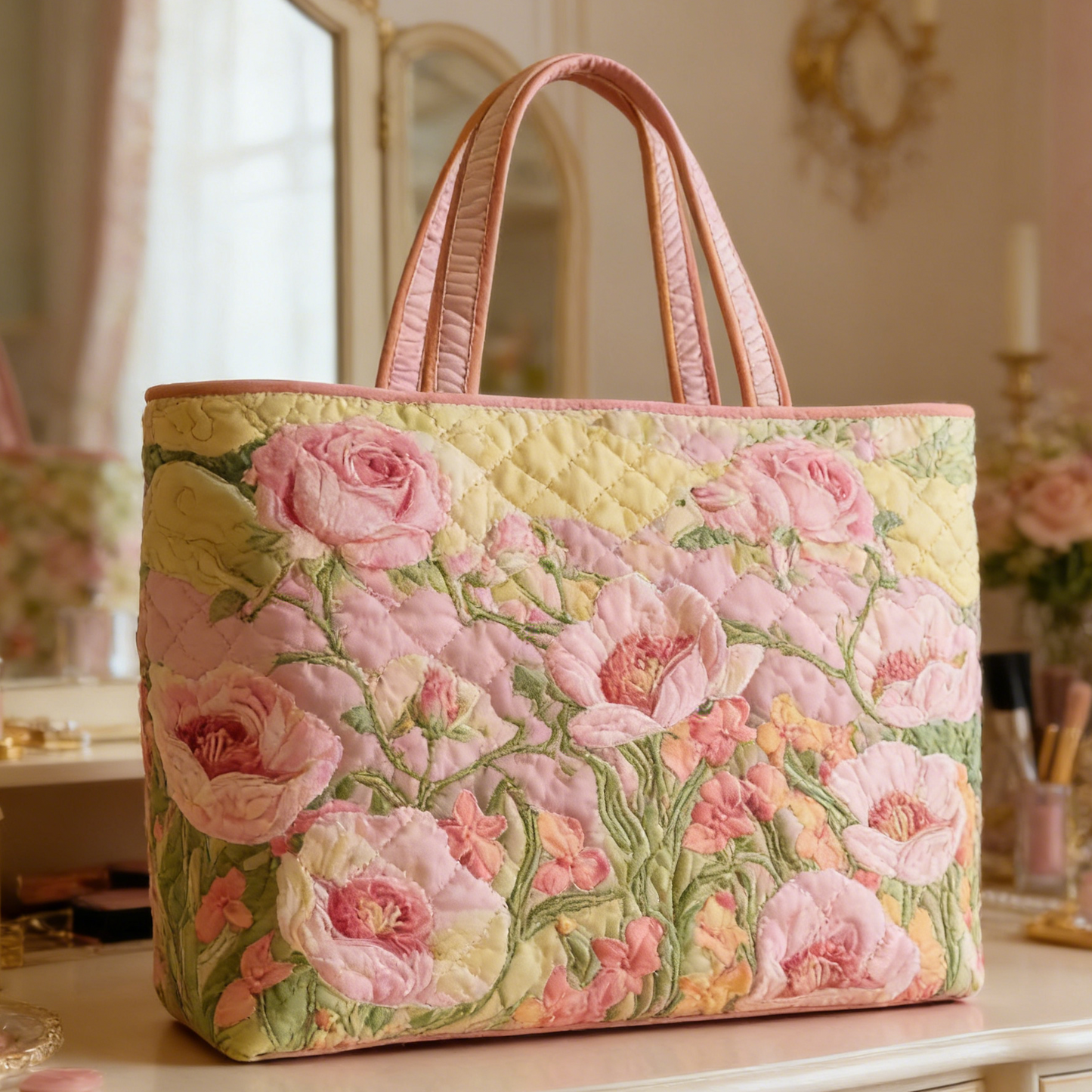 Pastel Floral Quilted Tote Bag