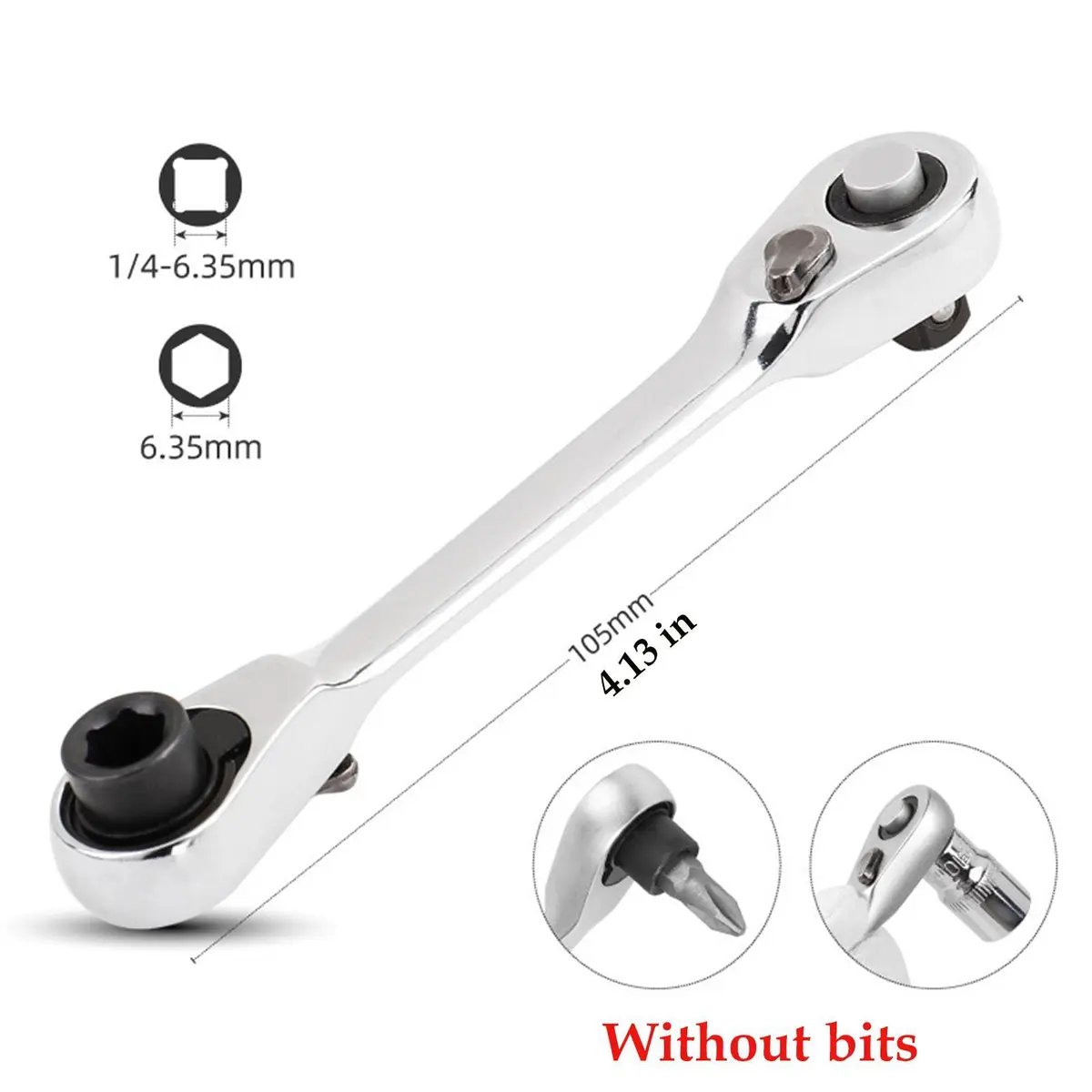 1/4 Inch Mini Double Headed Ratchet Wrench Silver 72-Tooth 5° Quick Release Drive Socket Tool 3
