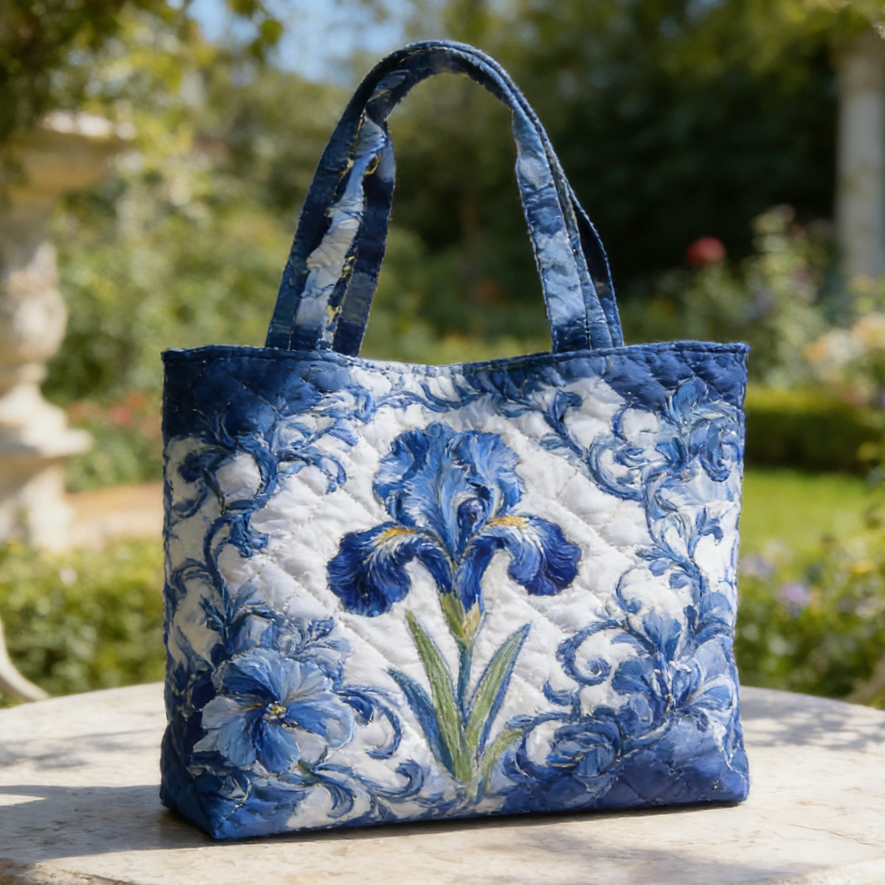 Blue Iris Quilted Tote Bag MnOp3456