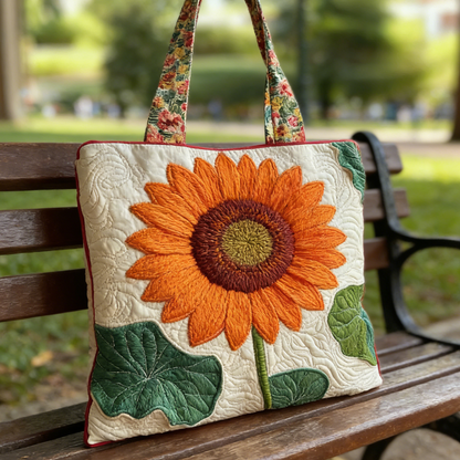 Embroidered Sunflower Quilted Tote Bag