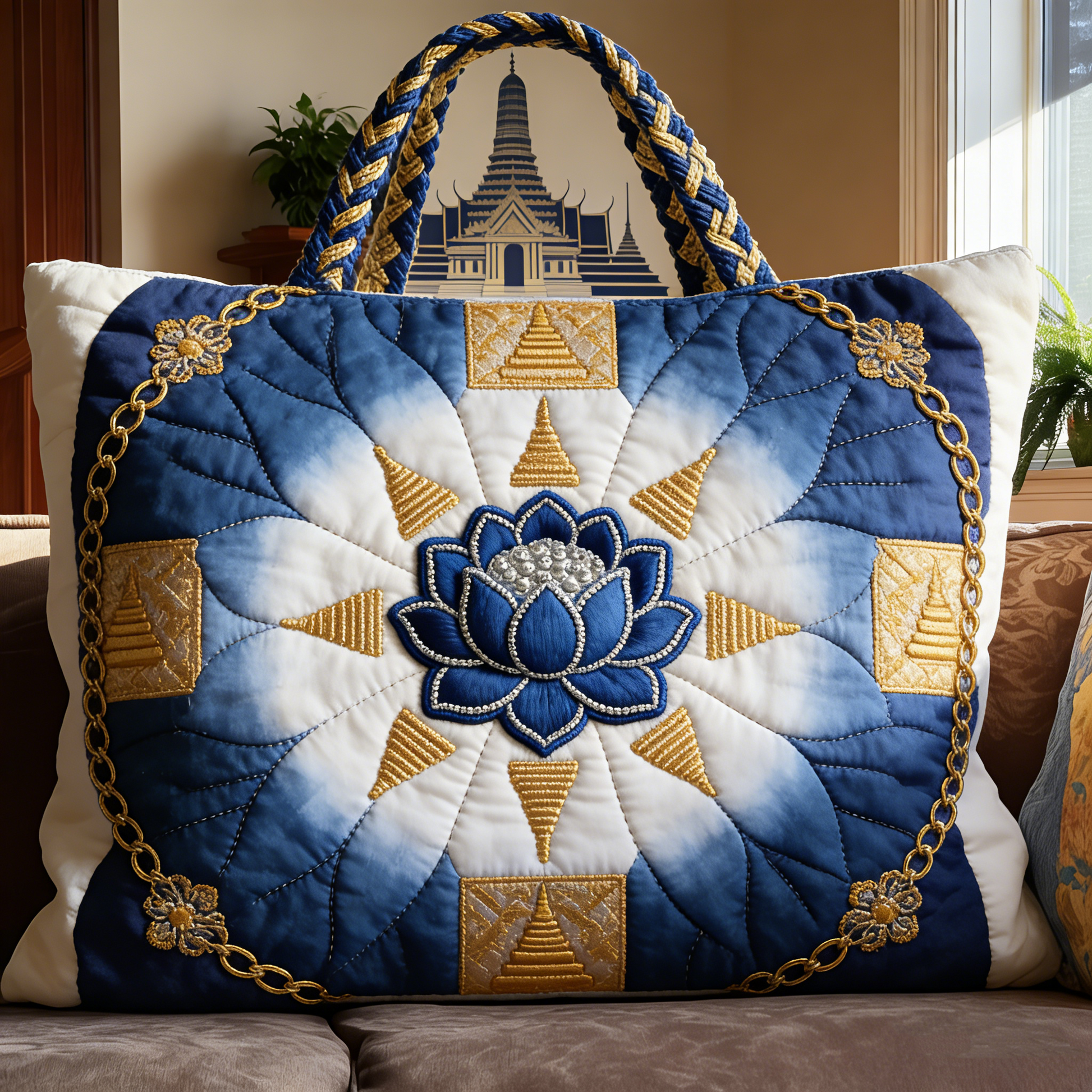 Thai Blue Lotus & Temple Tote Bag