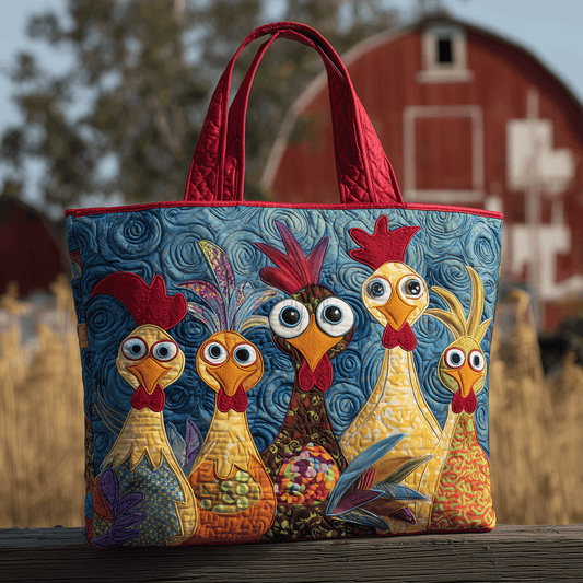 Farmhouse Roosters Quilted Tote  Bag  Animal print