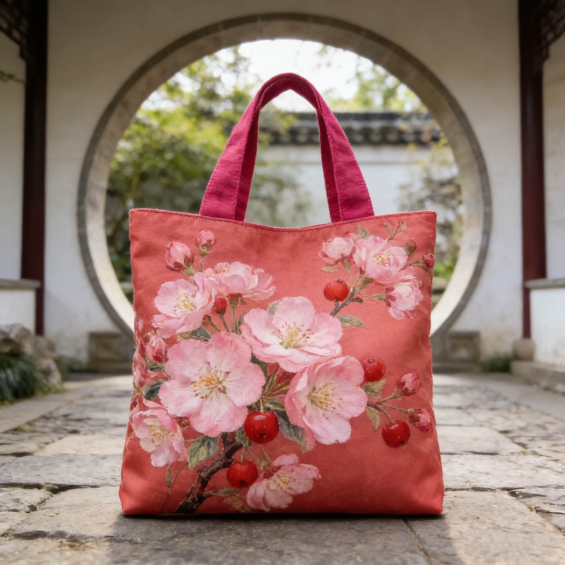Garden Cherry Blossom Quilted Tote Bag