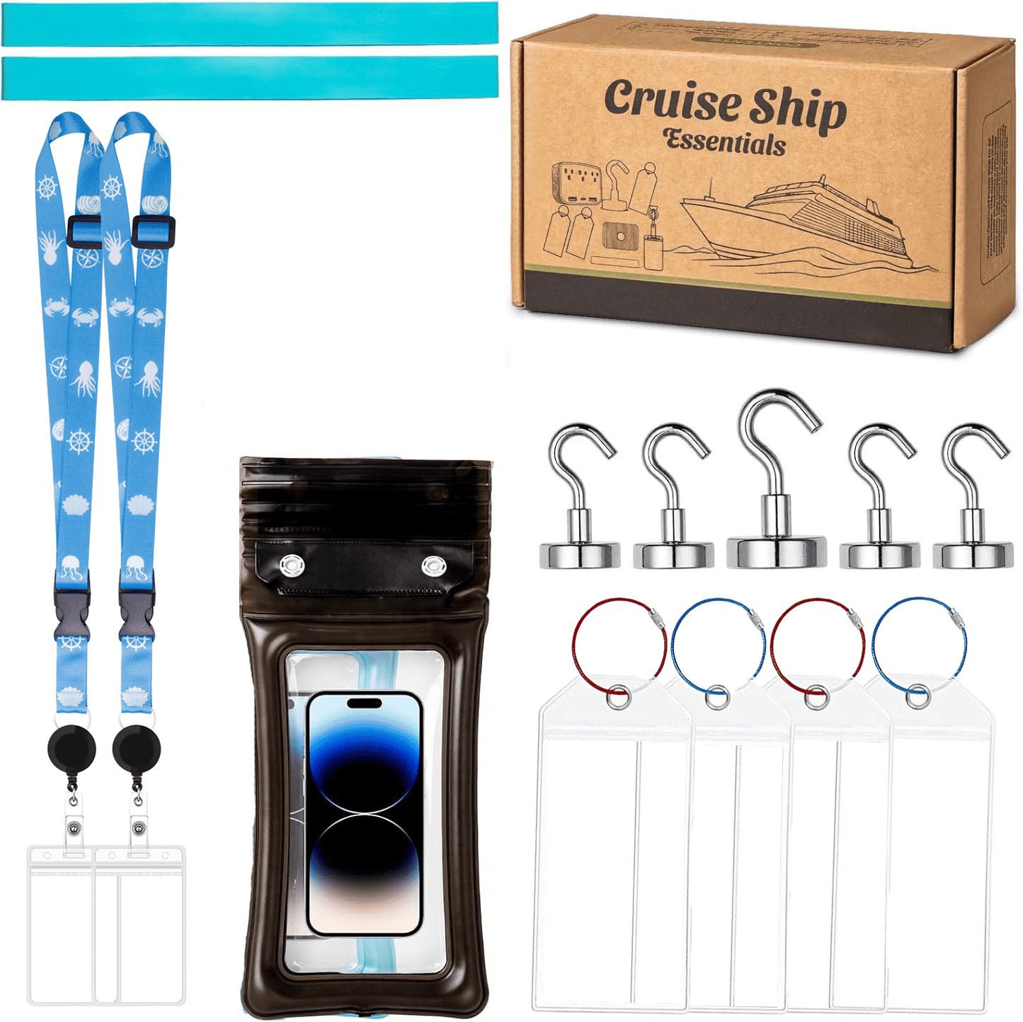 Cruise Essentials 2026- Cruise Must Haves Kit with Non-Surge Protector Power Strip, Lanyard with ID Holder, Magnetic Hoo 2