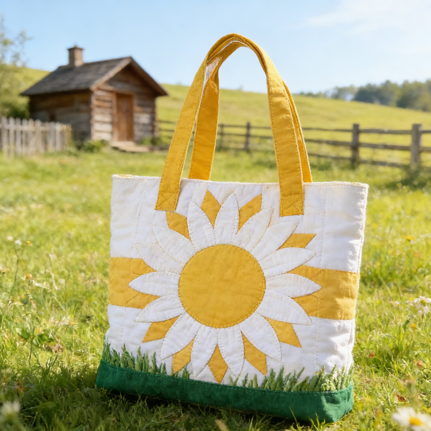 Quilted Alpine Meadow Daisy Tote Bag Quilted Tote Bag