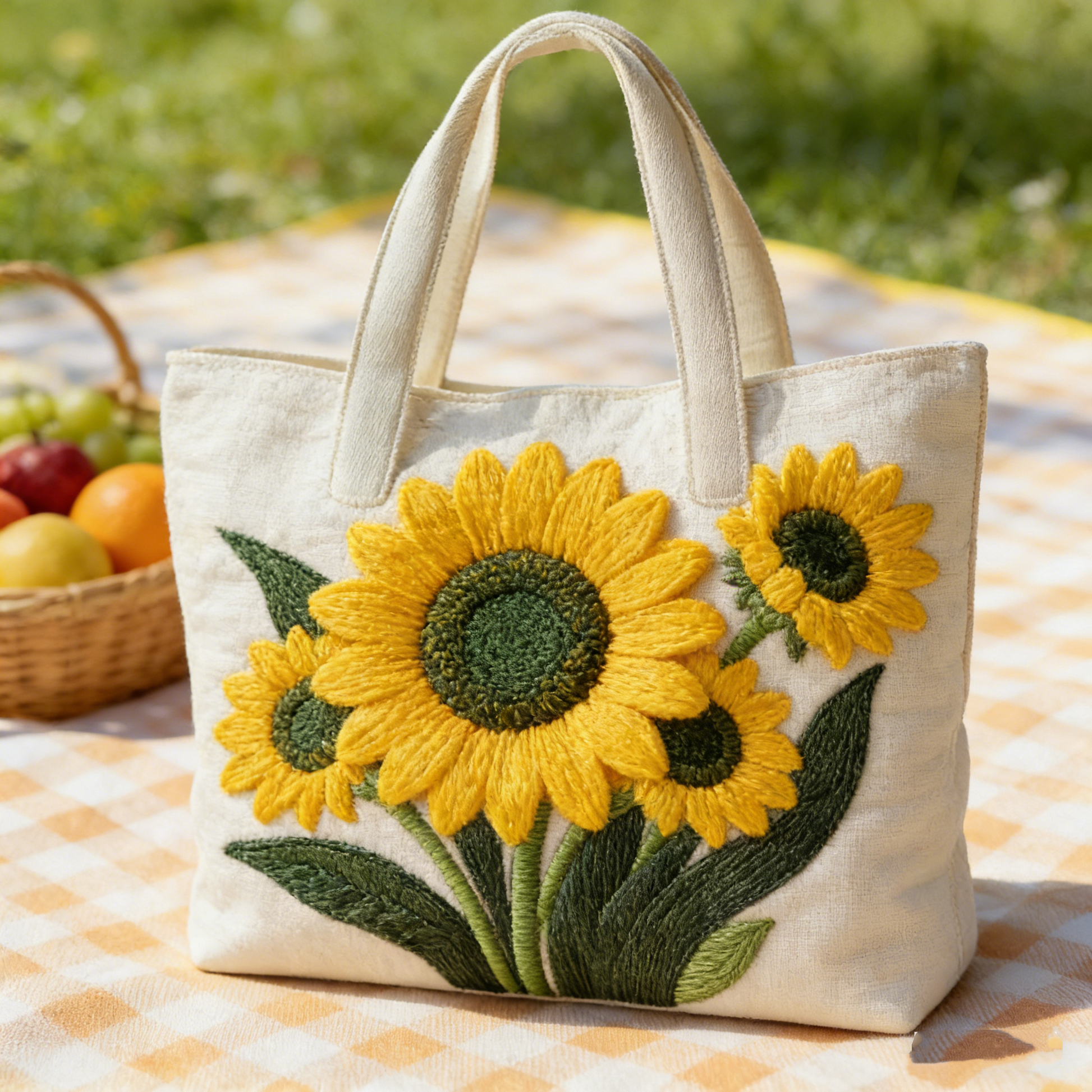 Vintage Sunflower Quilted Tote Bag
