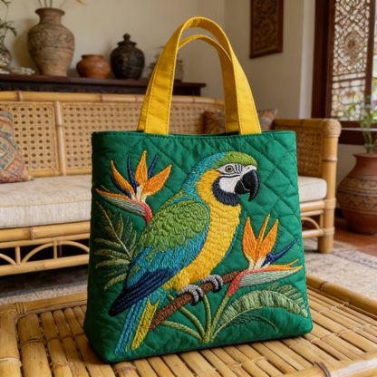 Stitched Macaw Quilted Tote Bag