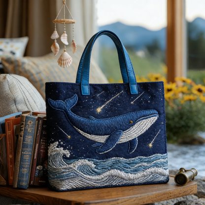Deep Blue Whale Quilted Tote Bag