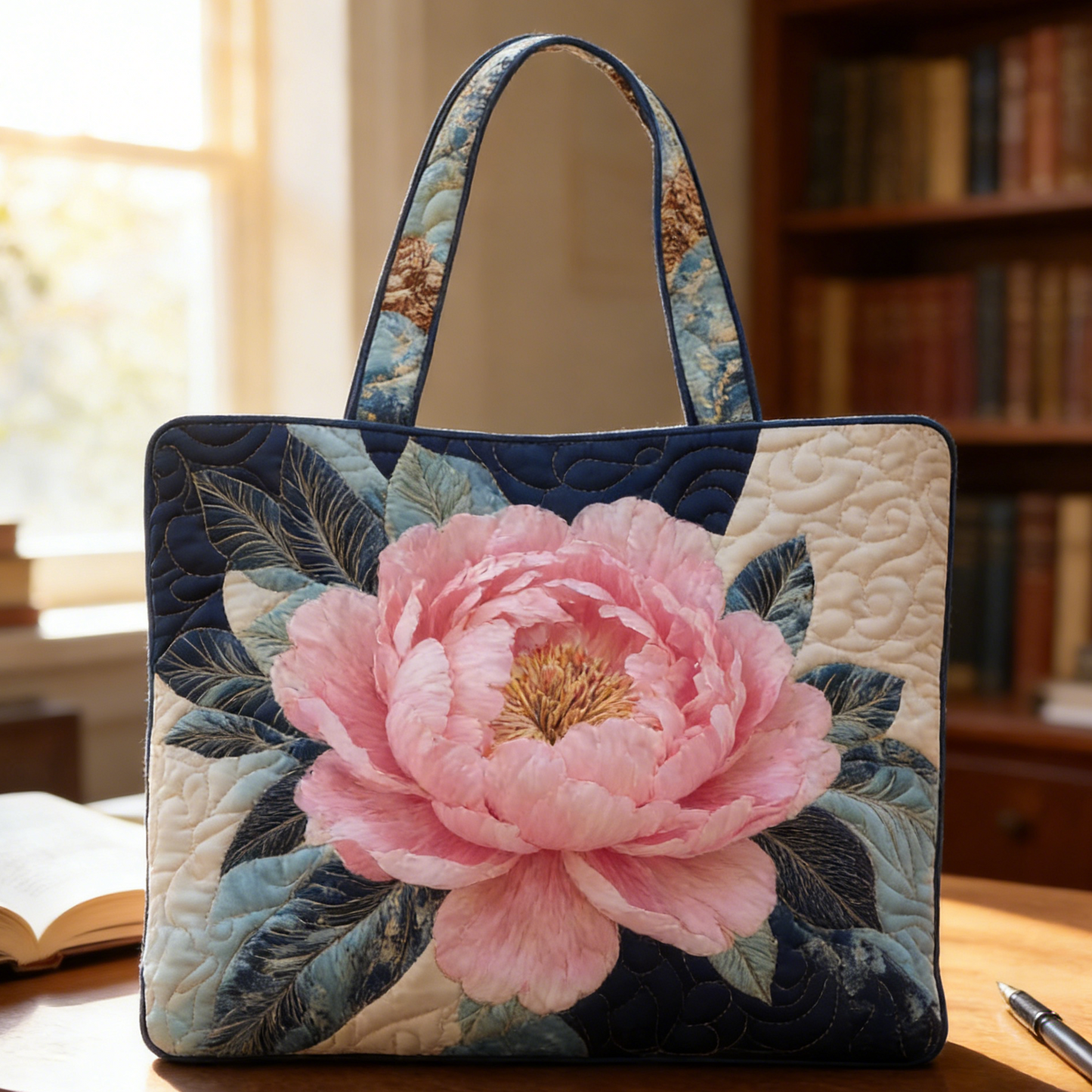 Blush Peony Quilted Tote Bag