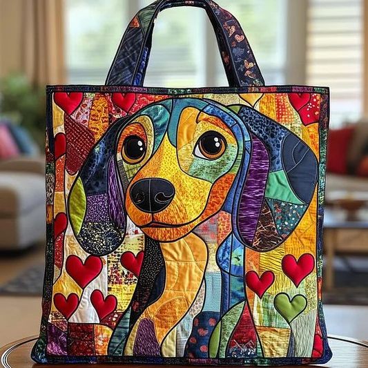 [ Next day shipment ] Colorful Dog Quilted Tote Animal print Canvas Tote Bag
