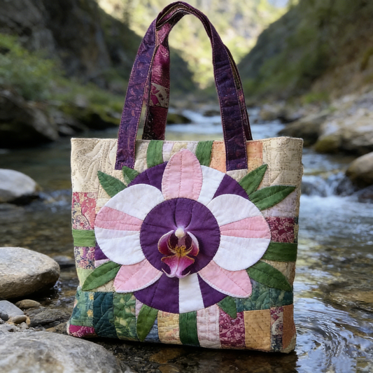 Quilted Mountain Stream Orchid Tote Bag