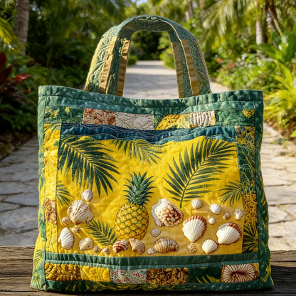 Green Yellow Pineapple Quilted Tote Bag