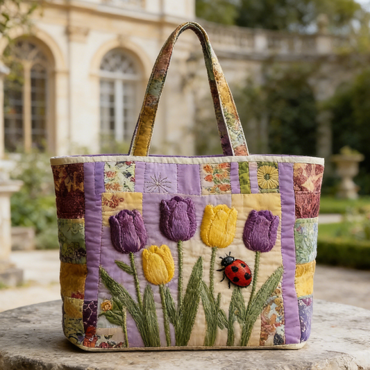 Tulip & Ladybug Quilted Tote Bag
