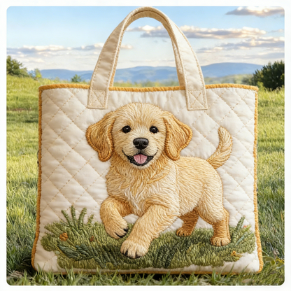 Stitched Golden Puppy Quilted Tote Bag: Fresh Outdoor Vibes for Your Daily Carry
