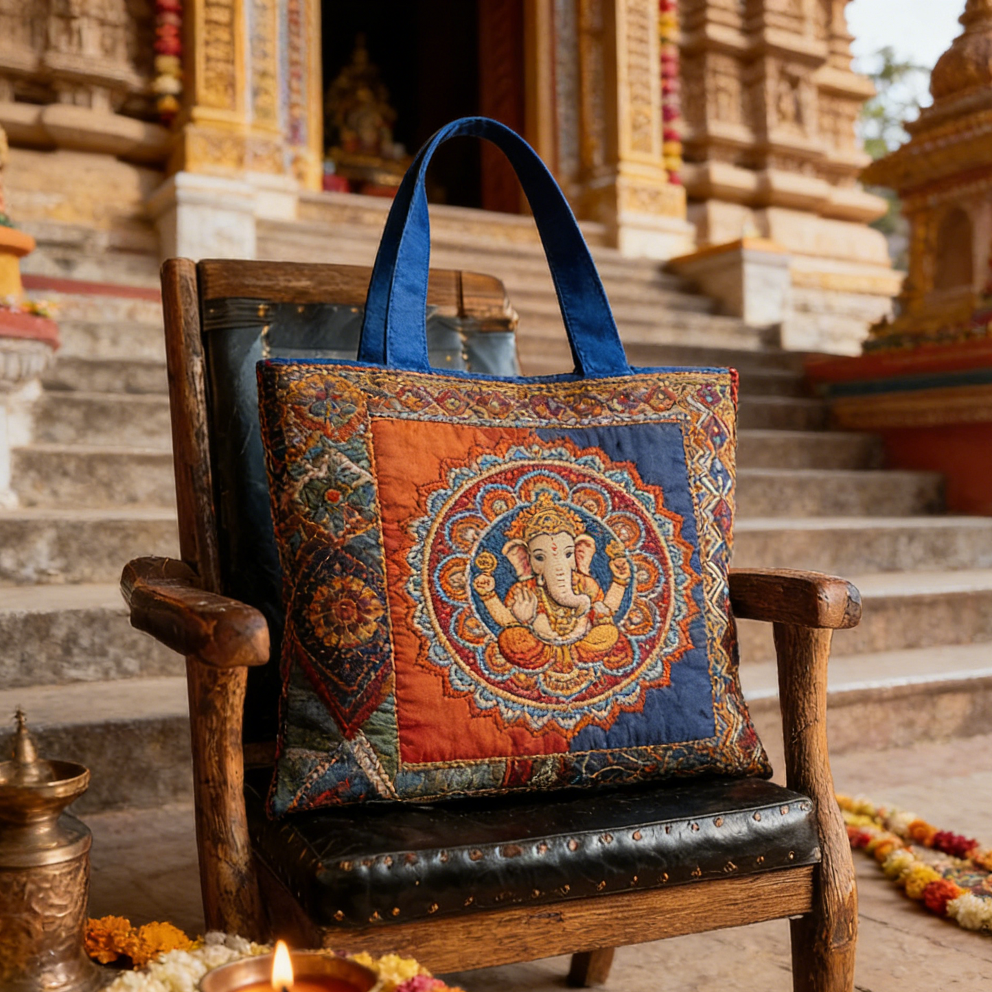 Stitched Ganesha Quilted Tote Bag