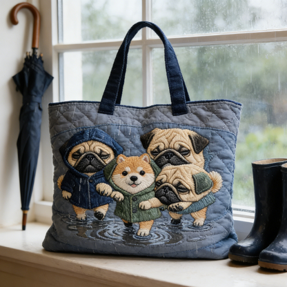 Quilted Rainy Day Dog Crew Tote Bag