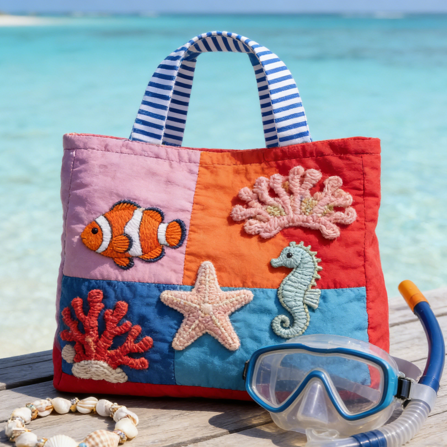 Beach Cute Embroidery Canvas Tote Bag