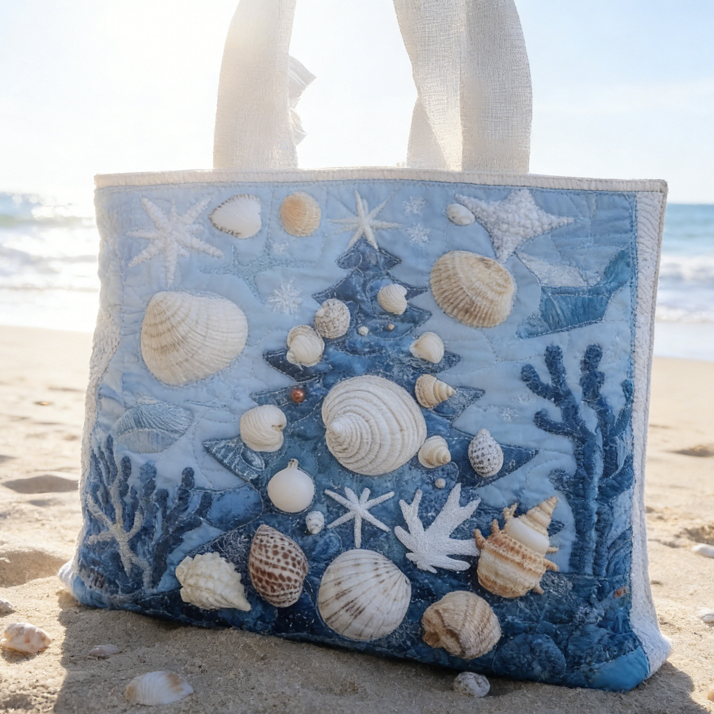 Seashell & Coral Quilted Tote Bag