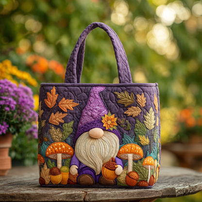 Cheerful Gnome Quilted Tote  Bag  Featured