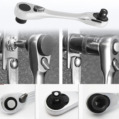 1/4 Inch Mini Double Headed Ratchet Wrench Silver 72-Tooth 5° Quick Release Drive Socket Tool 8