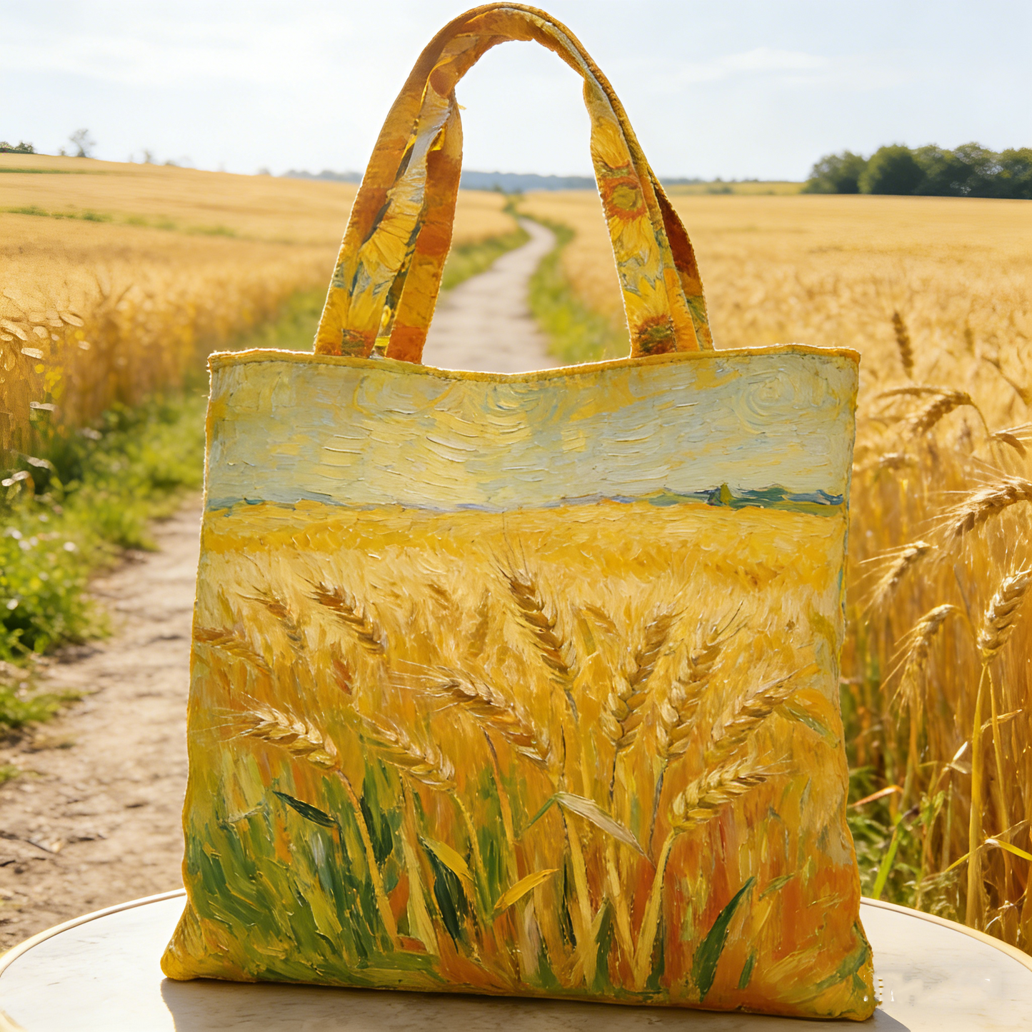 Sunlit Wheat & Cypress Art Quilted Tote Bag HJQX9467