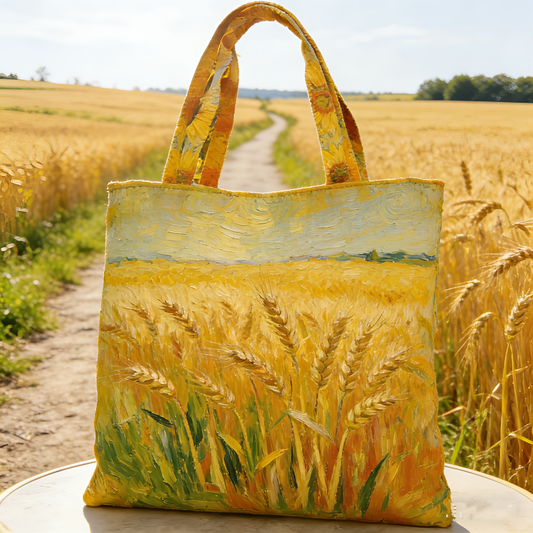 Sunlit Wheat & Cypress Art Quilted Tote Bag HJQX9467