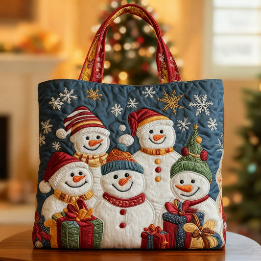 Merry Christmas Snowmen Quilted Tote Bag  Christmas bag