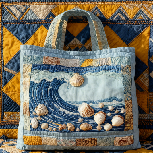 Pale Blue Wave Quilted Tote Bag