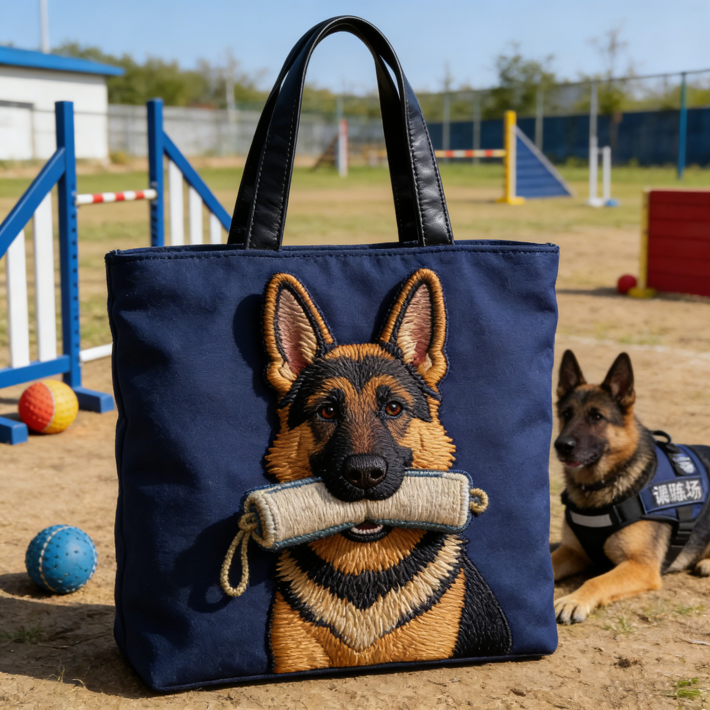 Working Dog Embroidery Canvas Tote Bag