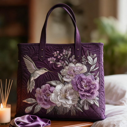 Purple Blossom & Hummingbird Canvas Tote Bag
