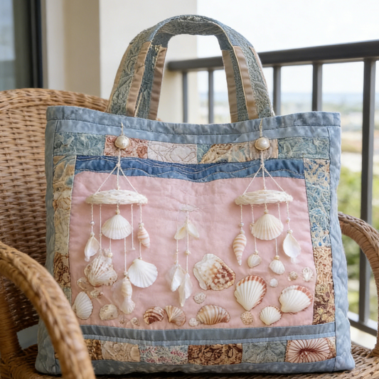 Pale Blue Shell Chime Quilted Tote Bag