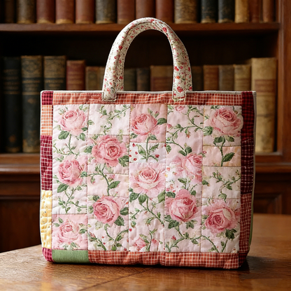 Vintage Rose Quilted Tote Bag