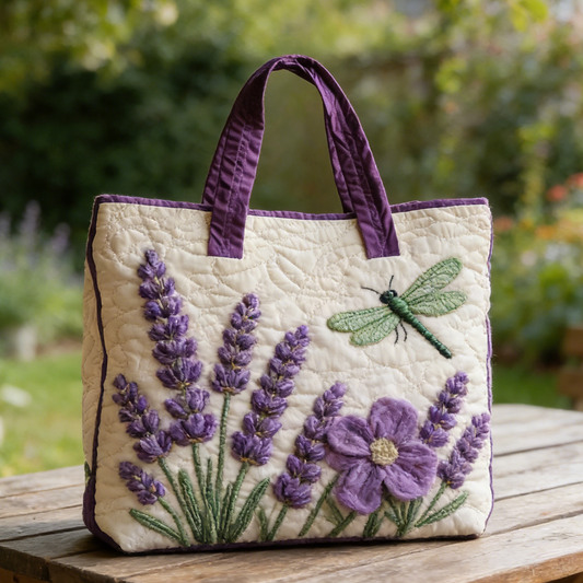 Lavender Dragonfly Quilted Tote Bag
