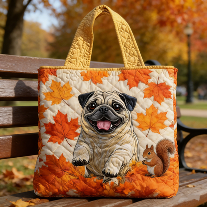 Fall Pug & Squirrel Quilted Tote Bag