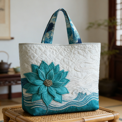 Lotus & Wave Quilted Tote Bag