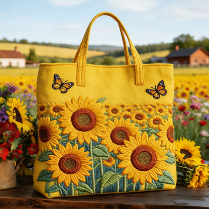 Sunflower-Butterfly Quilted Tote Bag