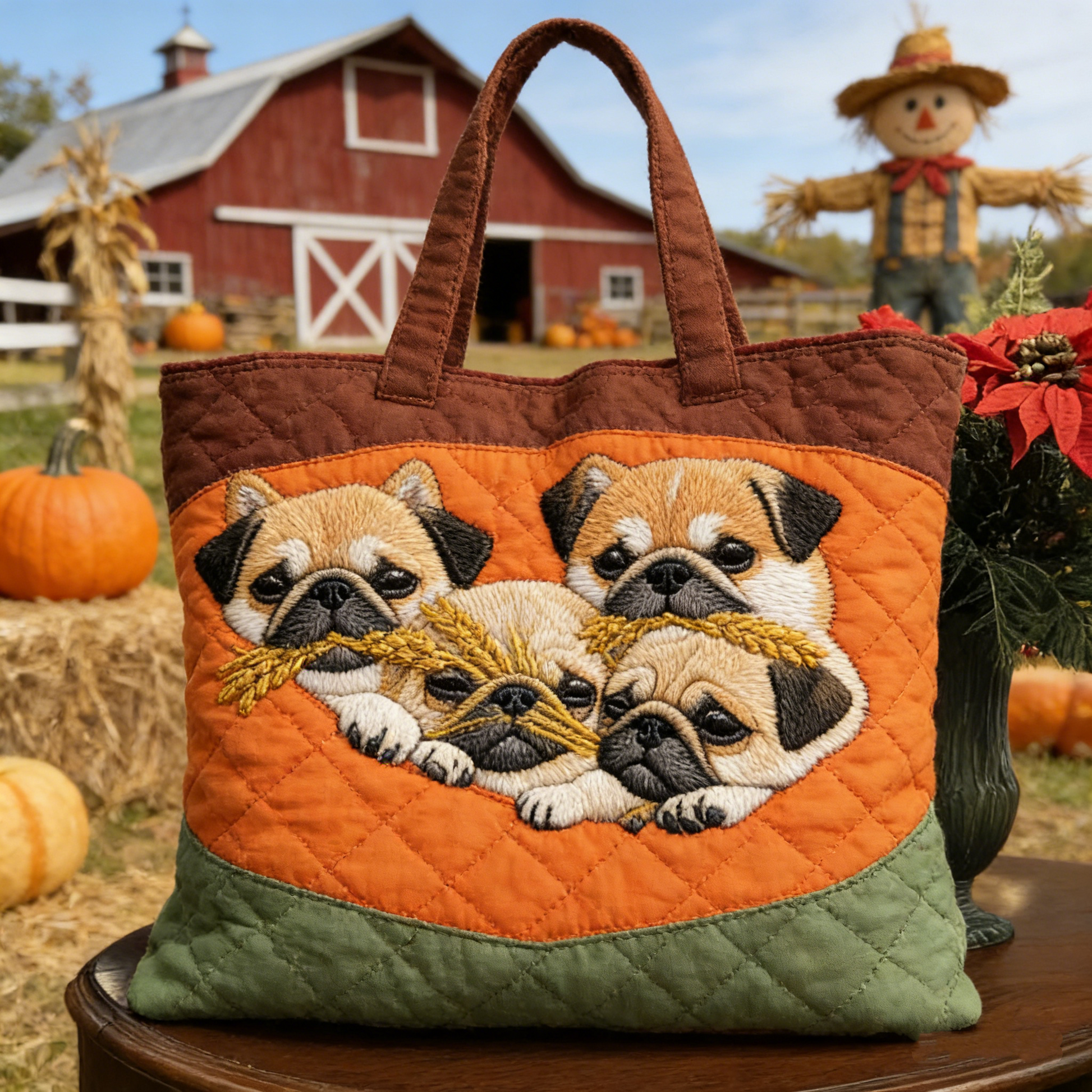 Fall Farm Cute Embroidery Tote Bag