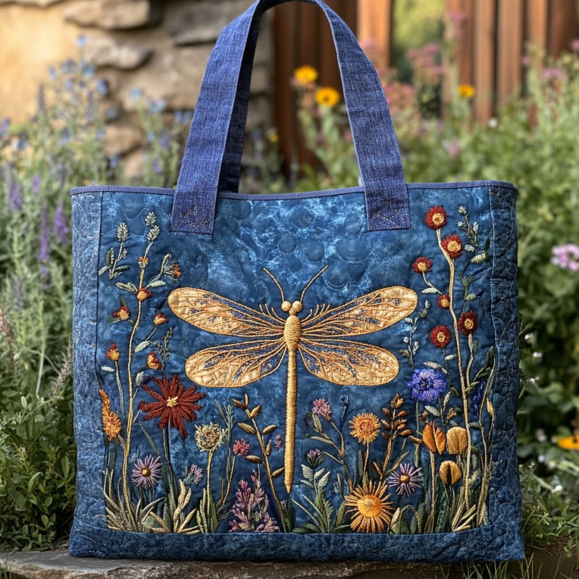 Golden Dragonfly Quilted Tote Bag  Animal print