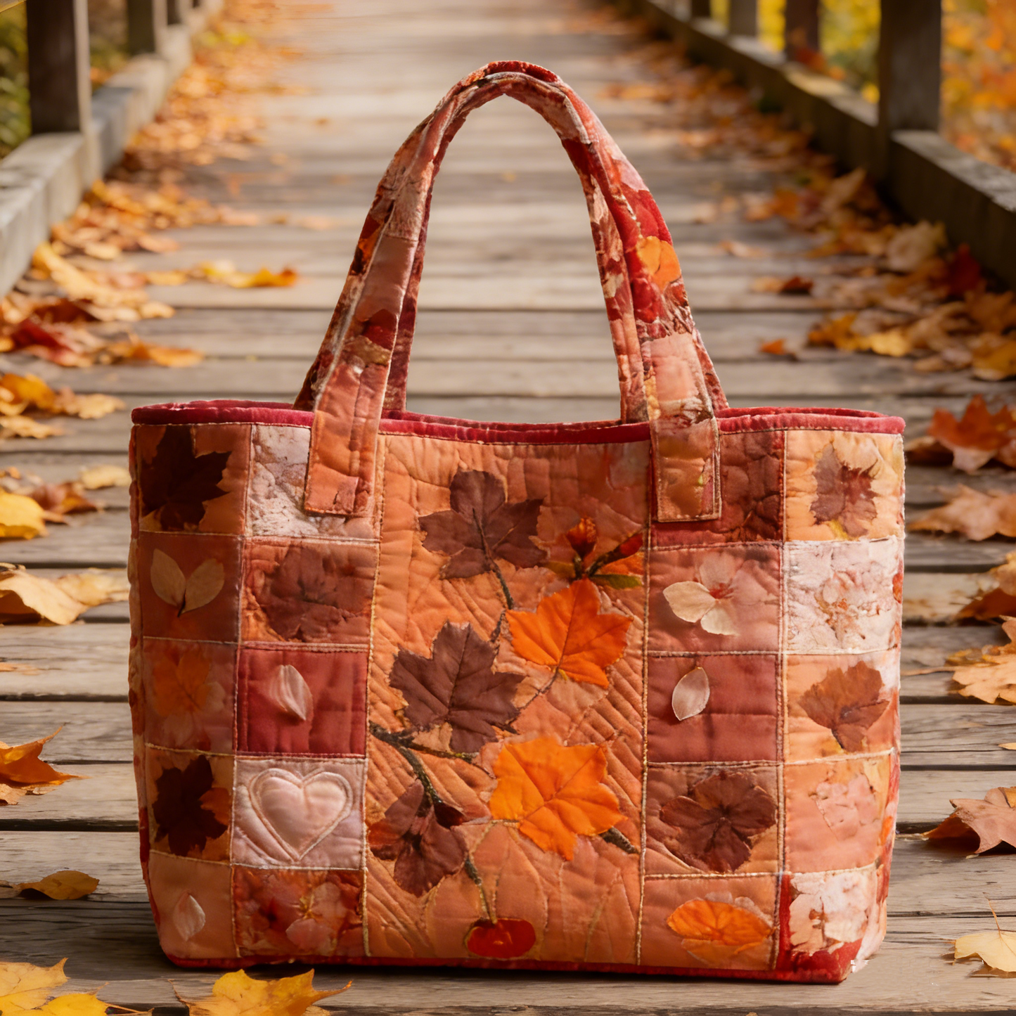 Autumn Leaf & Heart aotz1735 Quilted Tote Bag