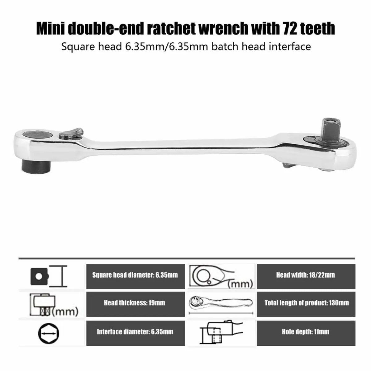 1/4 Inch Mini Double Headed Ratchet Wrench Silver 72-Tooth 5° Quick Release Drive Socket Tool 4