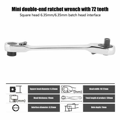 1/4 Inch Mini Double Headed Ratchet Wrench Silver 72-Tooth 5° Quick Release Drive Socket Tool 4