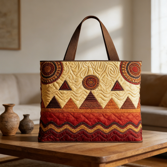 Stitched Tribal Pattern Quilted Tote Bag