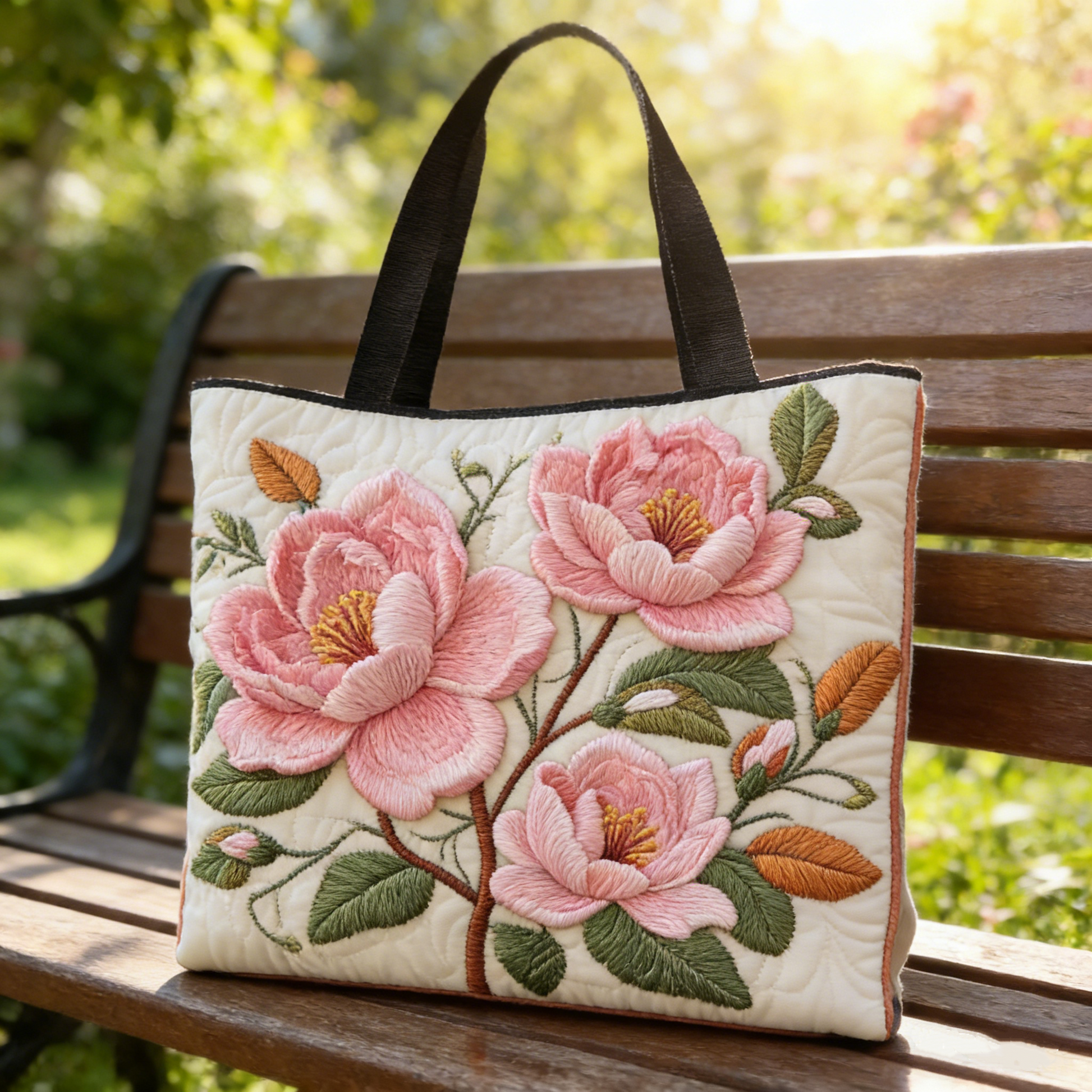 Ivory & Blush Camellia Quilted Tote Bag